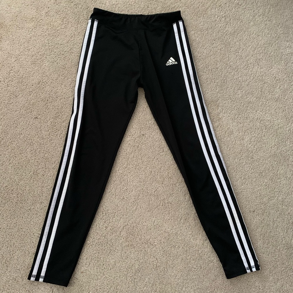 Adidas 3 stripe black leggings/tights size 10/12 girls